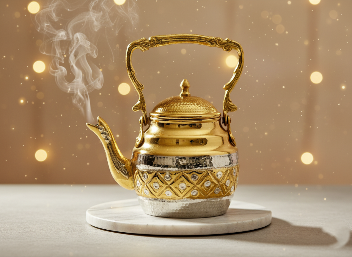 Handgefertigte Kupfer-Teekanne – 100% Kupfer, reich graviert & klassisch