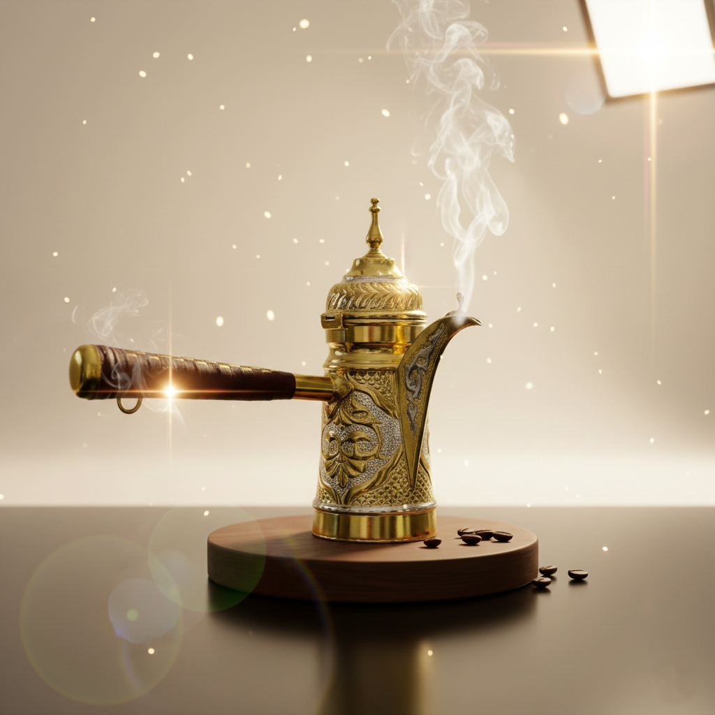 Handgefertigte Syrische Dallah-Kaffeekanne aus 100 % Kupfer, Kunstvolle Gravur