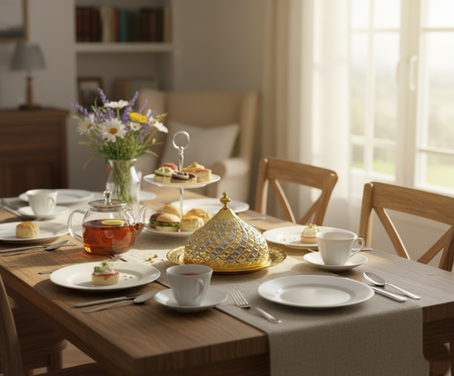 Handgefertigte Kupfer-Servierschale mit Deckel – Syrische Handwerkskunst, Gold-Silber-Finish