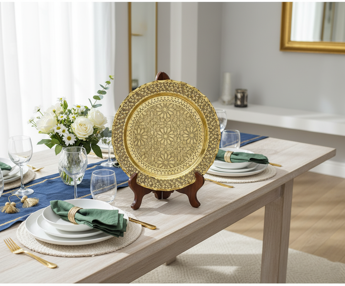 Handgravierte Dekoplatte aus 100 % Kupfer – Gold-Optik