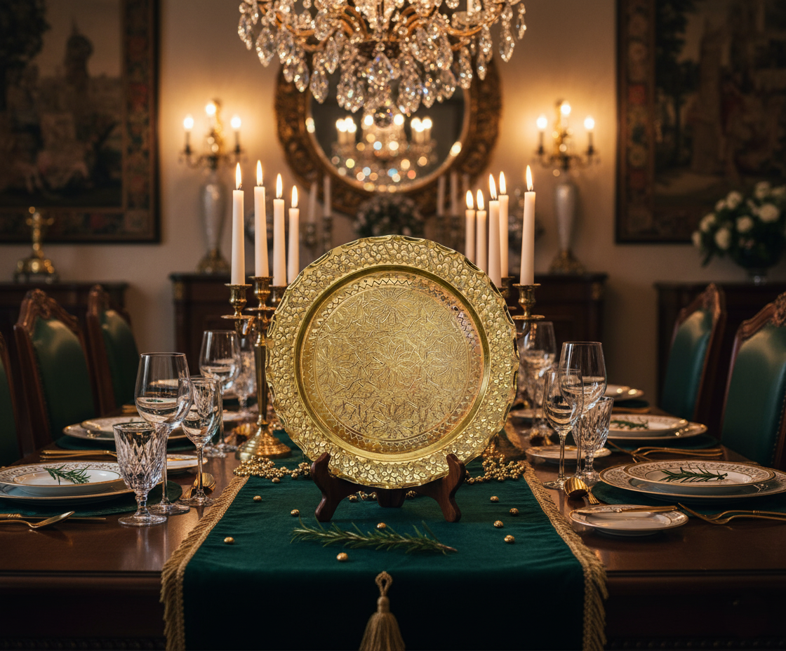 Handgravierte Dekoplatte aus 100 % Kupfer – Gold-Optik